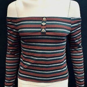 ULTRA Flirt by Ikeddi Juniors Striped Off-The-Shoulder Top, Size Large